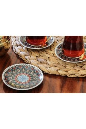Çinili Porselen 6 Adet Çay Tabağı (TURKUAZ-YEŞİL) PNR500-8