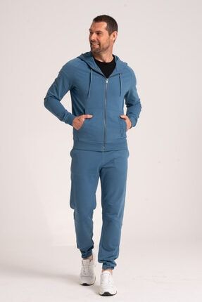 Kapüşonlu Fermuarlı Erkek Sweatshirt, Yüksek Kalite %95 Pamuk Mavi Sweatshirt 8683382505473 NEWCES-5009