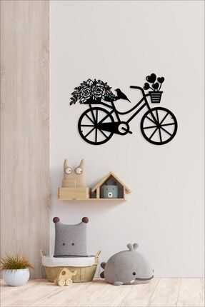 Siyah Ahşap Çiçekli Bisiklet Duvar Dekoru Salon Oturma Yatak Odası Mutfak Ofis Için 45x30cm Tablo NT0B10575