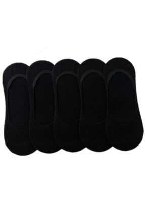 5' li Paket Siyah Bambu Suba Görünmez Kaydırmaz Topuk Silikonlu Kadın Babet Çorap Çmnyab01012