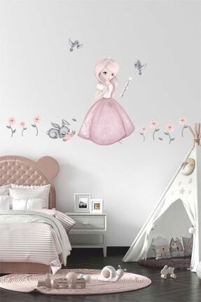 Prenses Kız, Tavşan Ve Çiçekler Çocuk Odası Duvar Sticker bkds180