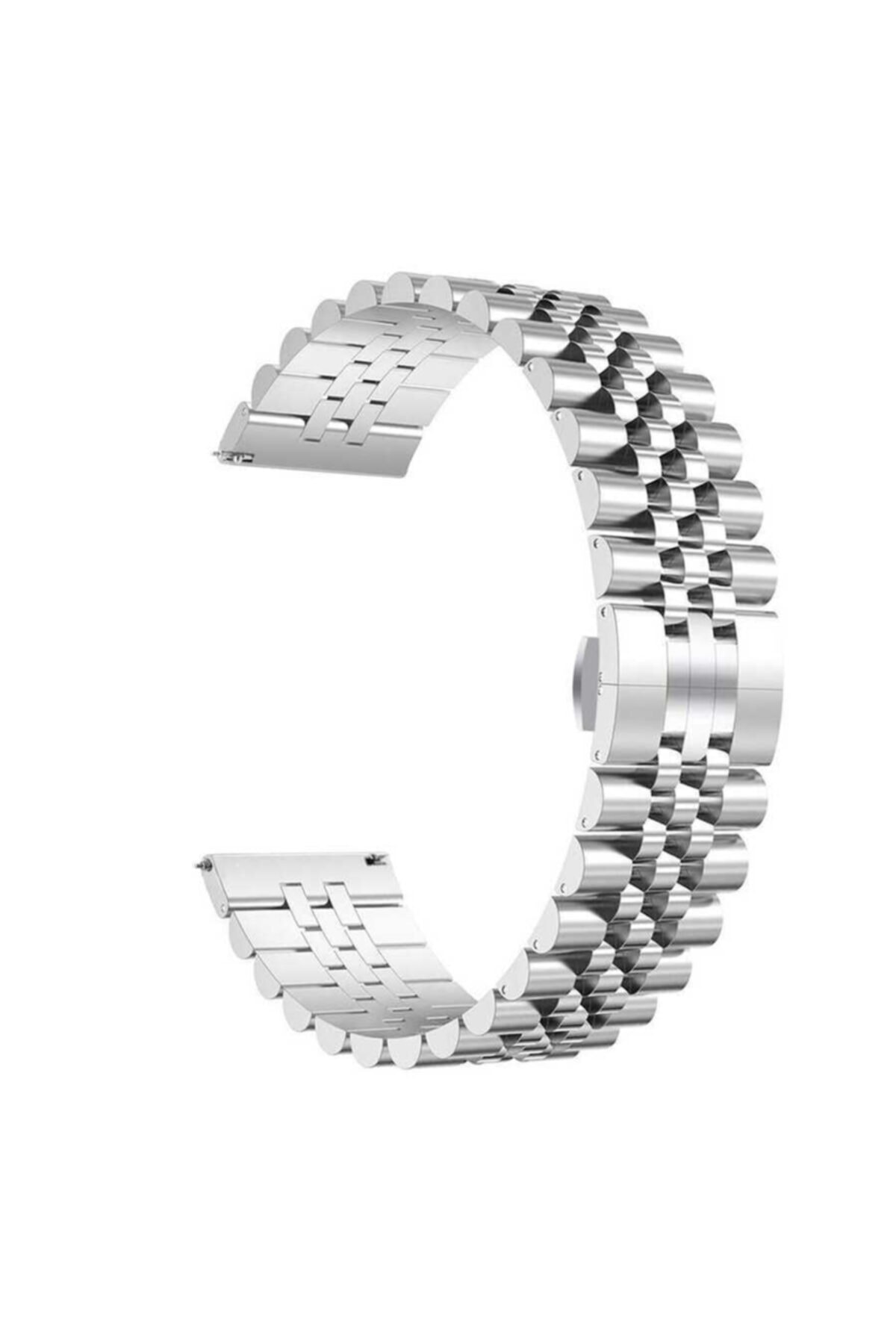 Gt2 46mm 22mm Uyumlu  Parlak Metal Klipsli Kordon Gümüş