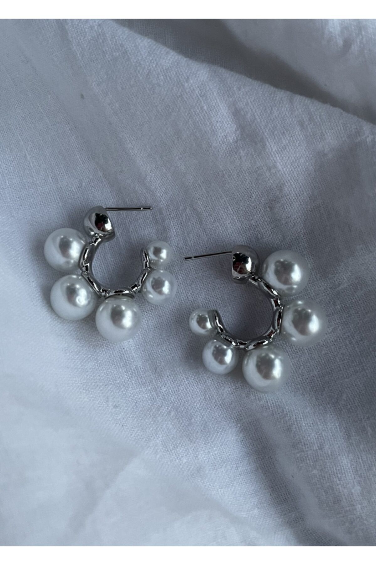 Silver pearl hoop earrings new arrivals