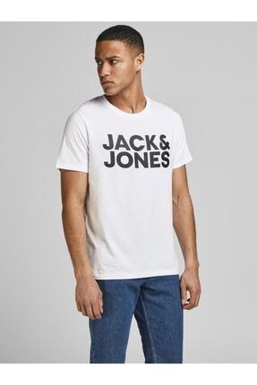 Jack Jones Erkek Beyaz Bisiklet Yaka T-shirt 12151955 Jjecorp dop10192668igo