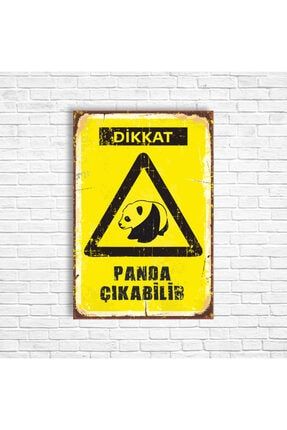 Dikkat Panda Çıkabilir Retro Ahşap Poster TABERP30