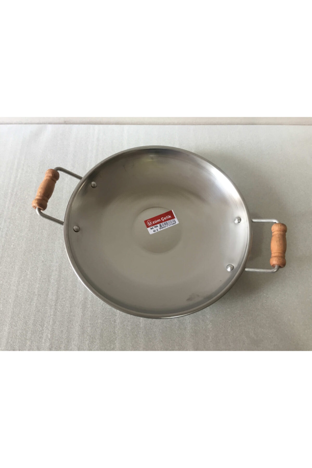 mobilreyon - Kavurma Sacı 9.no 52 Cm – Krom Çelik Ahşap Kulplu Kavurma Sacı - Tava Kamp Piknik