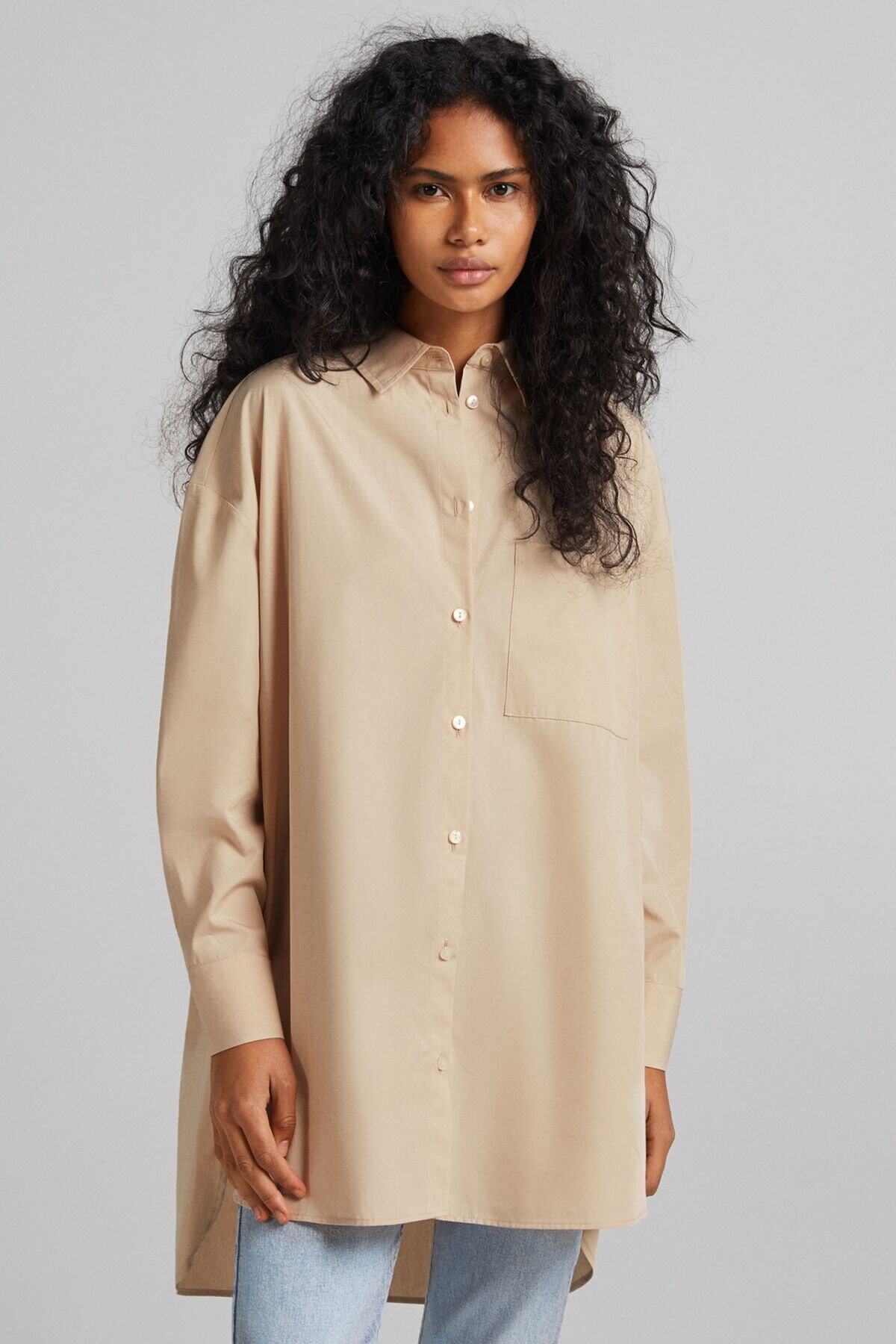 مانتو زنانه برشکا  کرم نخودی Bershka