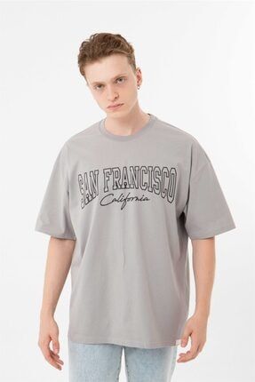 Oversize San Francisco Ice Gri Pamuklu T-shirt M1496