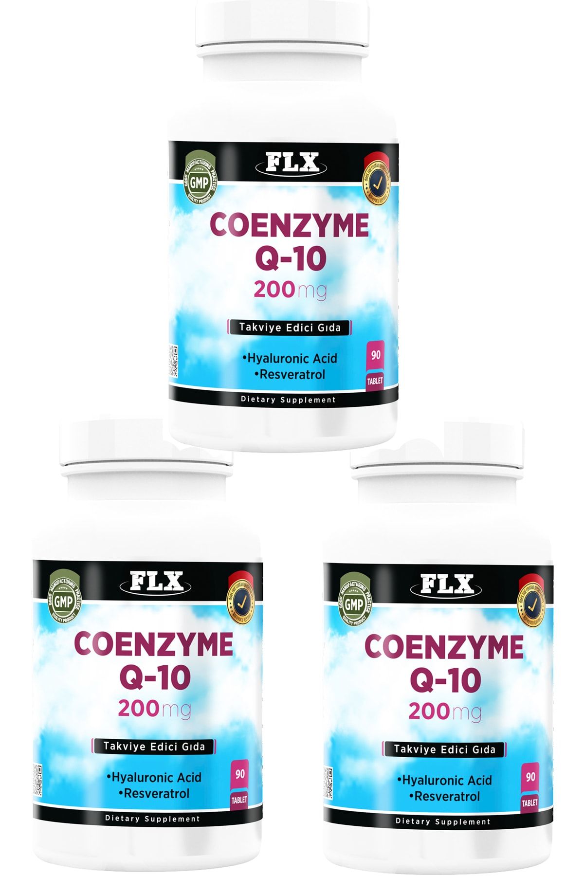 FLX Coenzyme Q-10 200 Mg Hyaluronik Asit Resveratrol 90 Tablet X 3 Kutu