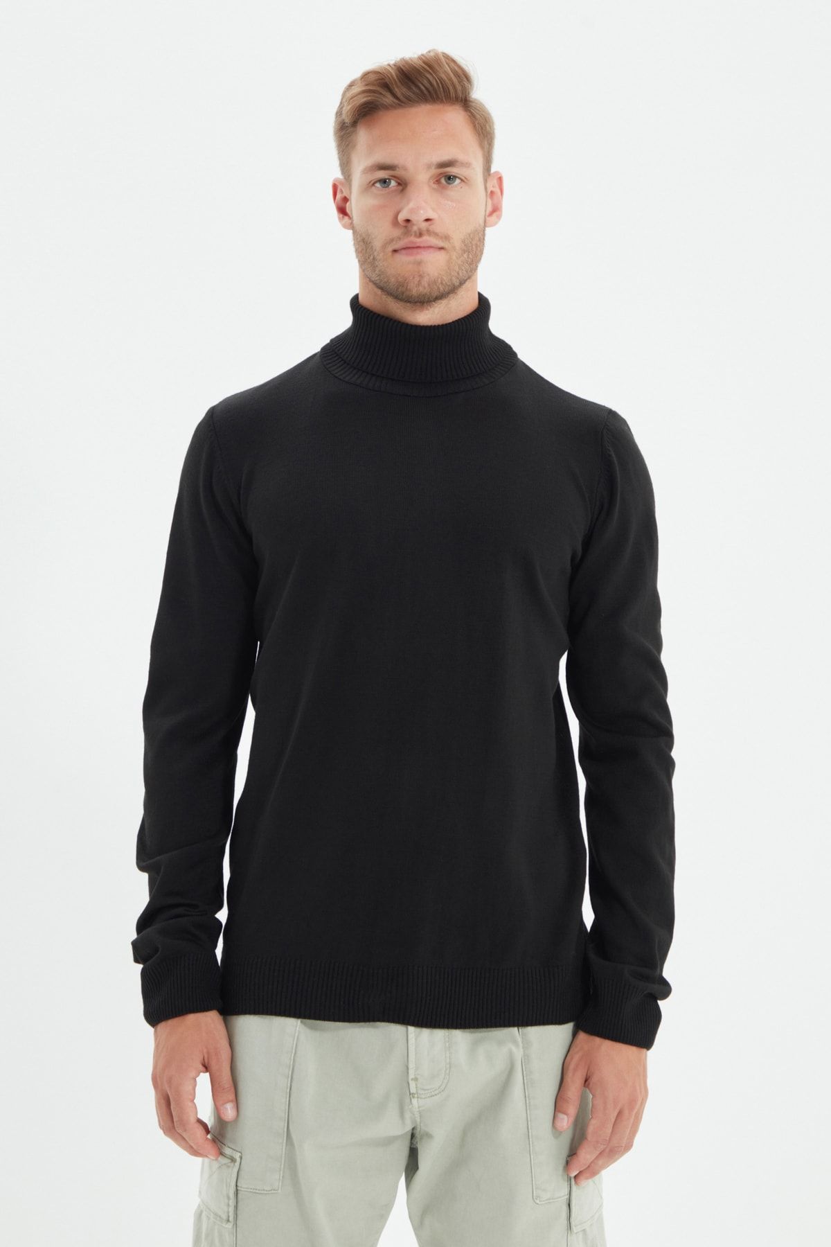 Trendyol Collection-Черен тънък пуловер Slim Fit с пълна яка с висока яка Tmnaw21Kz0755 3