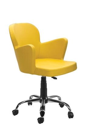 Kelebek - Hardal, Deri, Metal Ayaklı Ofis Çalışma Sandalyesi SSAN009