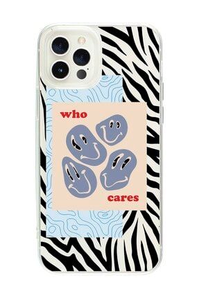 Iphone 12 Pro Who Cares Zebra Desenli Şeffaf Telefon Kılıfı IPN12-253P