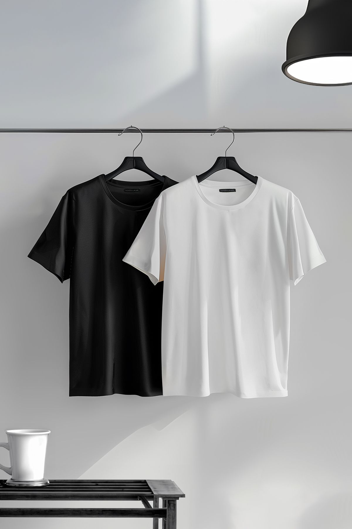 TRENDYOL MAN Siyah Beyaz Basic Slim Fit Dar Kesim 100 Pamuk 2 li Paket K sa Kollu T Shirt TMNSS19BO0075 Fiyat Yorumlar Trendyolmilla