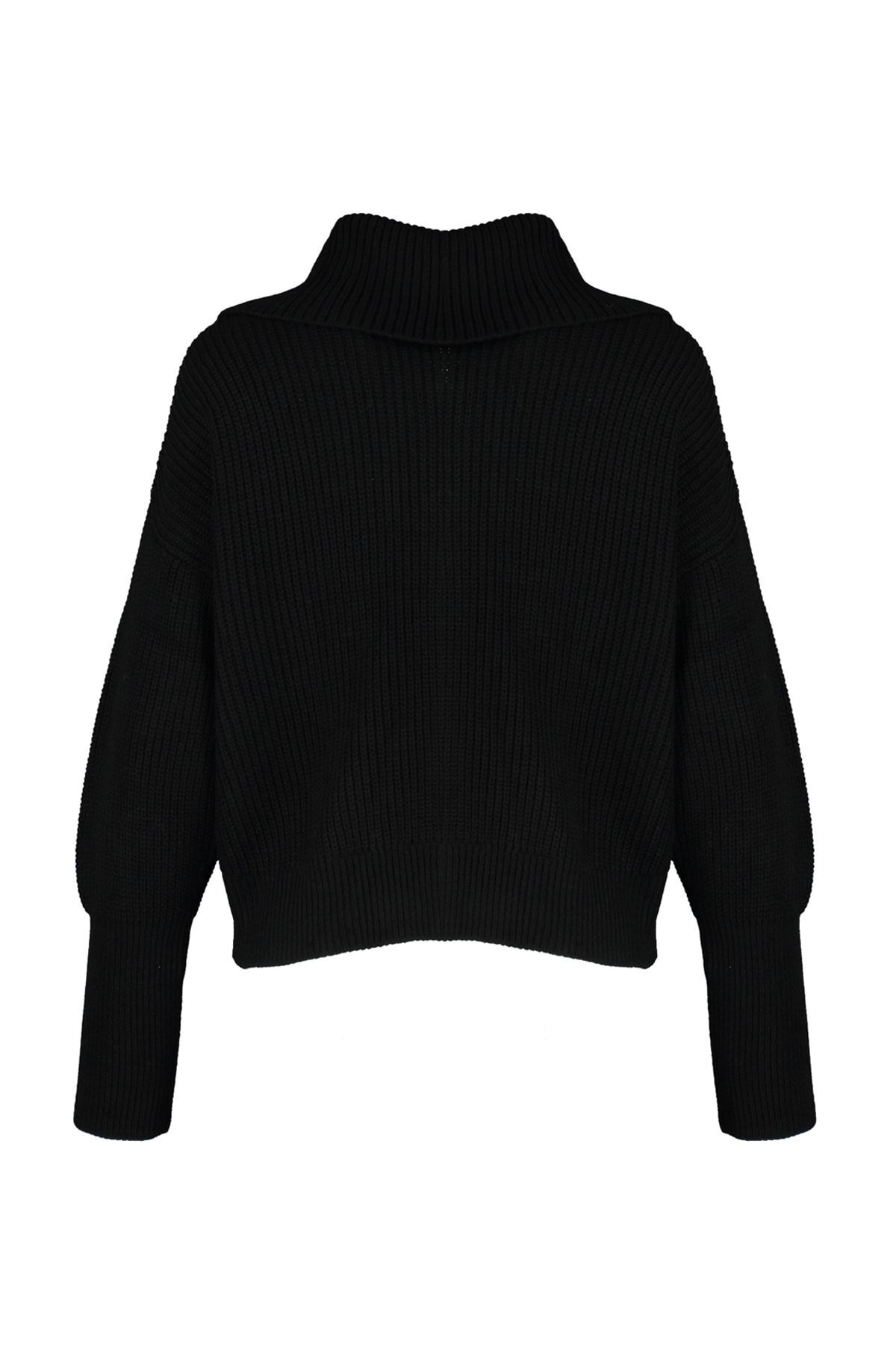 Trendyolmilla  Siyah Devrik Yaka Fermuarlı Triko Hırka TBBAW25AV00009 - Görsel 13