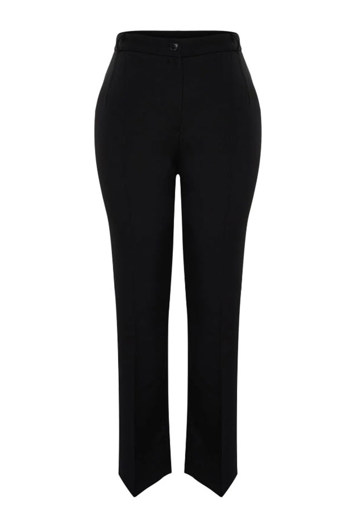 Trendyol Curve-Schwarze Hose aus gewebtem Stoff mit hoher Taille und geripptem Detail, spanisches Bein TBBSS22PL0301 7