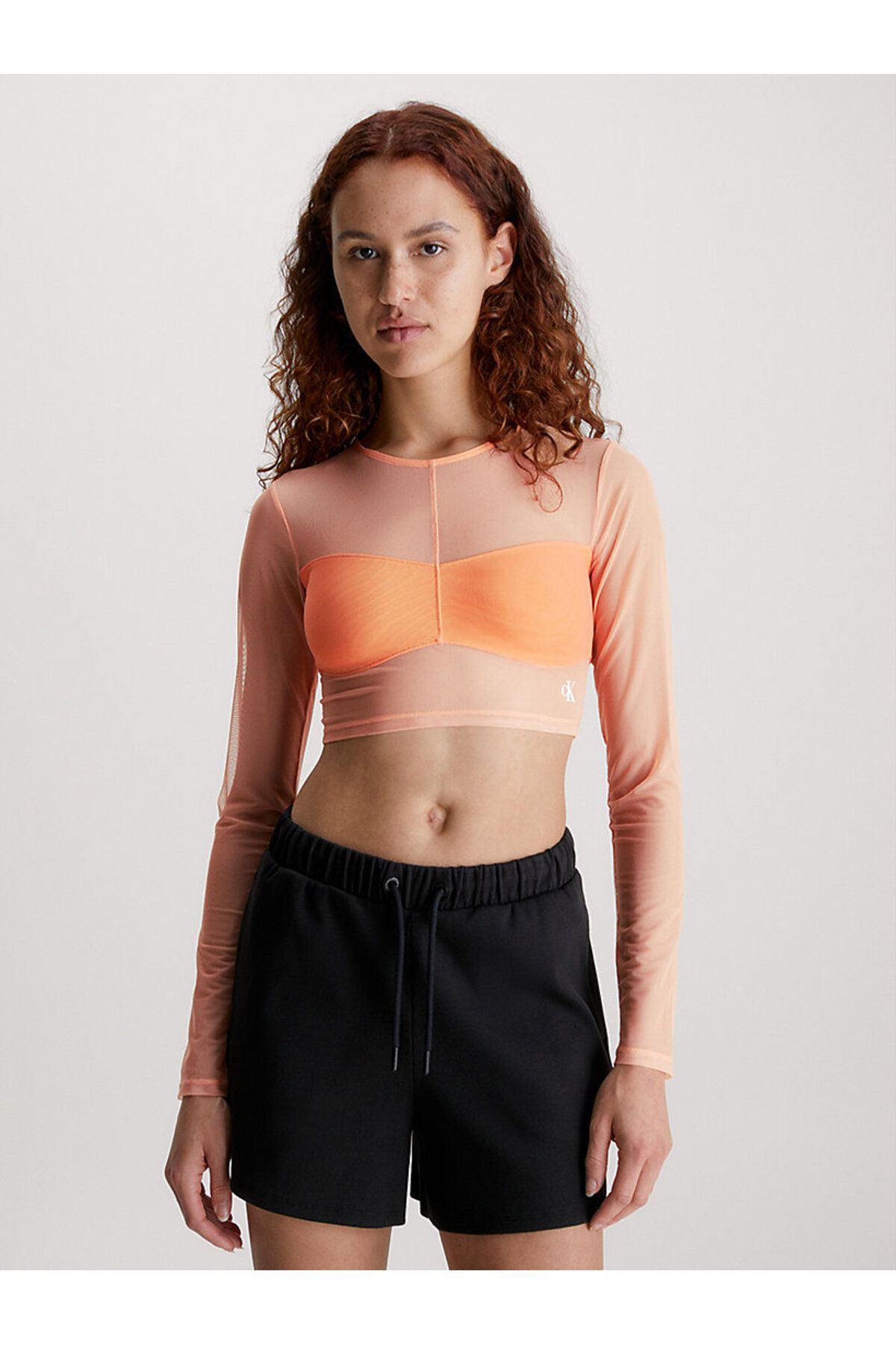Calvin Klein MESH LONG SLEEVE CROP TOP Kad n Giyim
