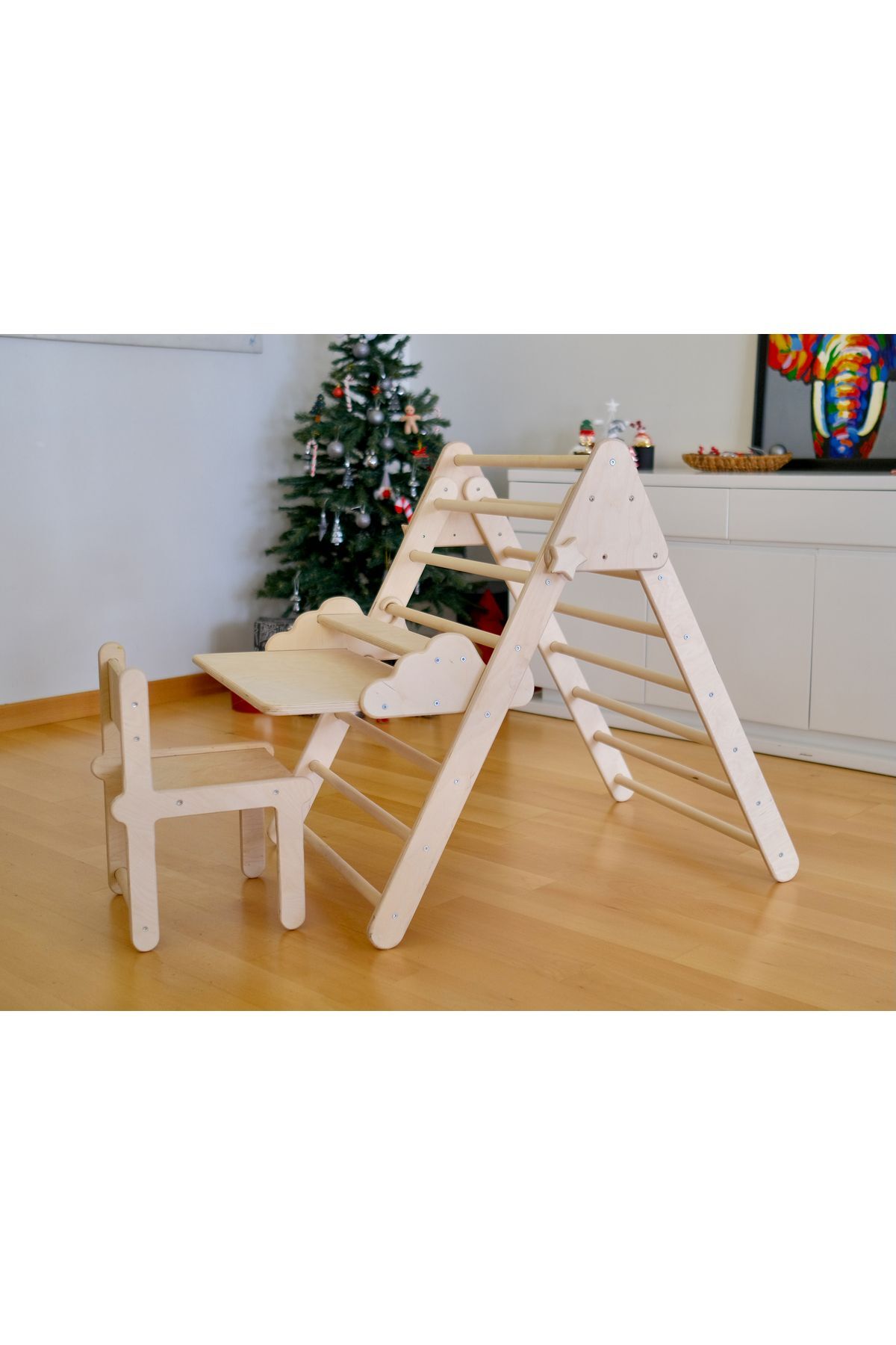 KIDOPPO Tırmanma Üçgeni ve Masa Aparatı ve Sandalye  Pikler Üçgeni ve Aktivite Merkezine Dönüştürücü Masa fotoğrafı 2 (önizleme)