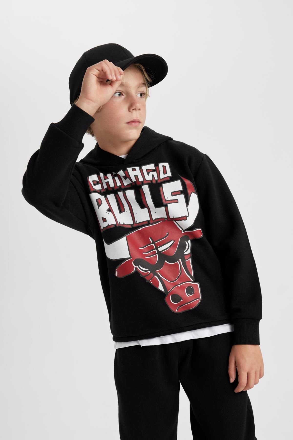 DeFacto-Hanorac cu glugă NBA Chicago Bulls pentru băieți - B4794A823WN 3