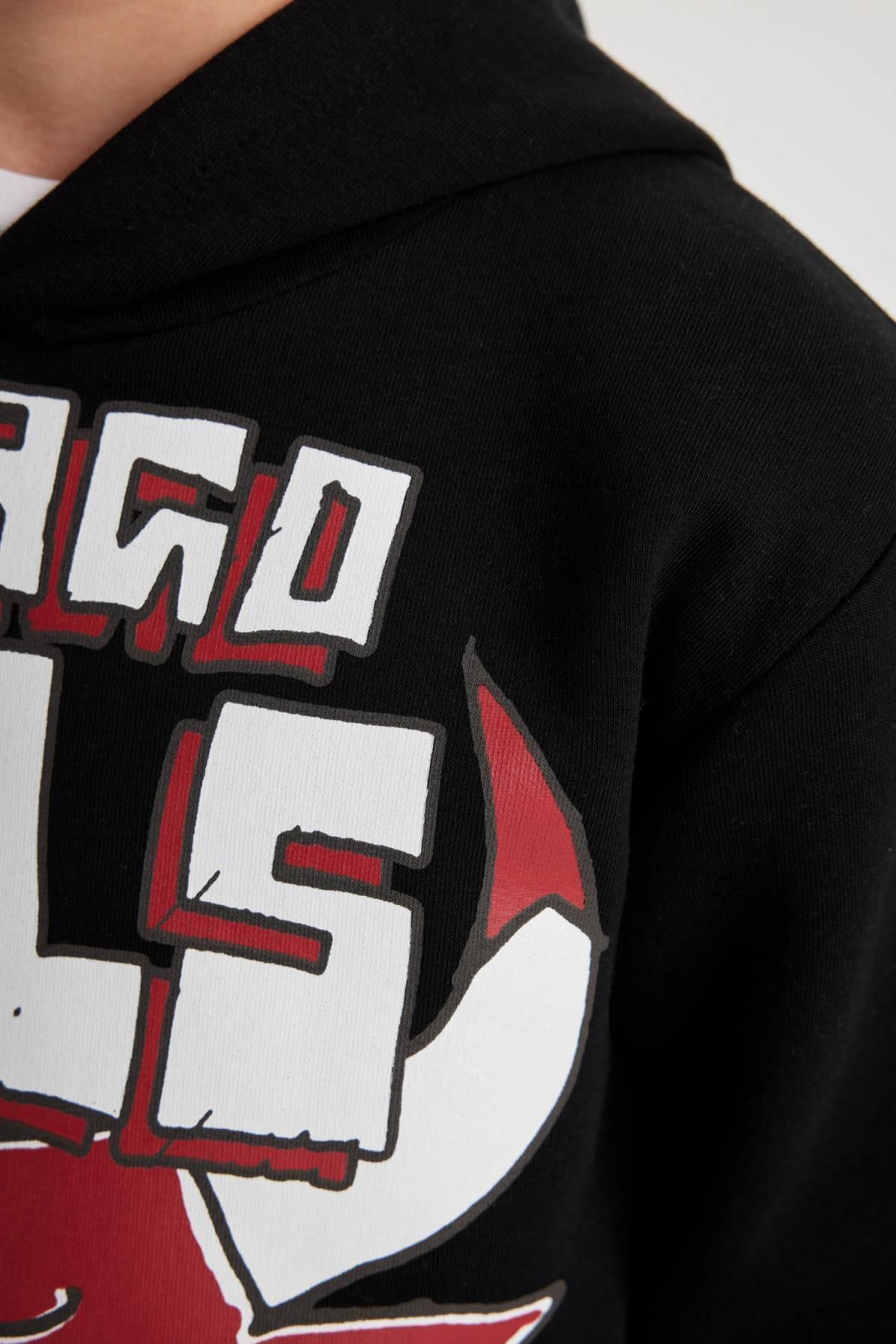 DeFacto-Hanorac cu glugă NBA Chicago Bulls pentru băieți - B4794A823WN 5