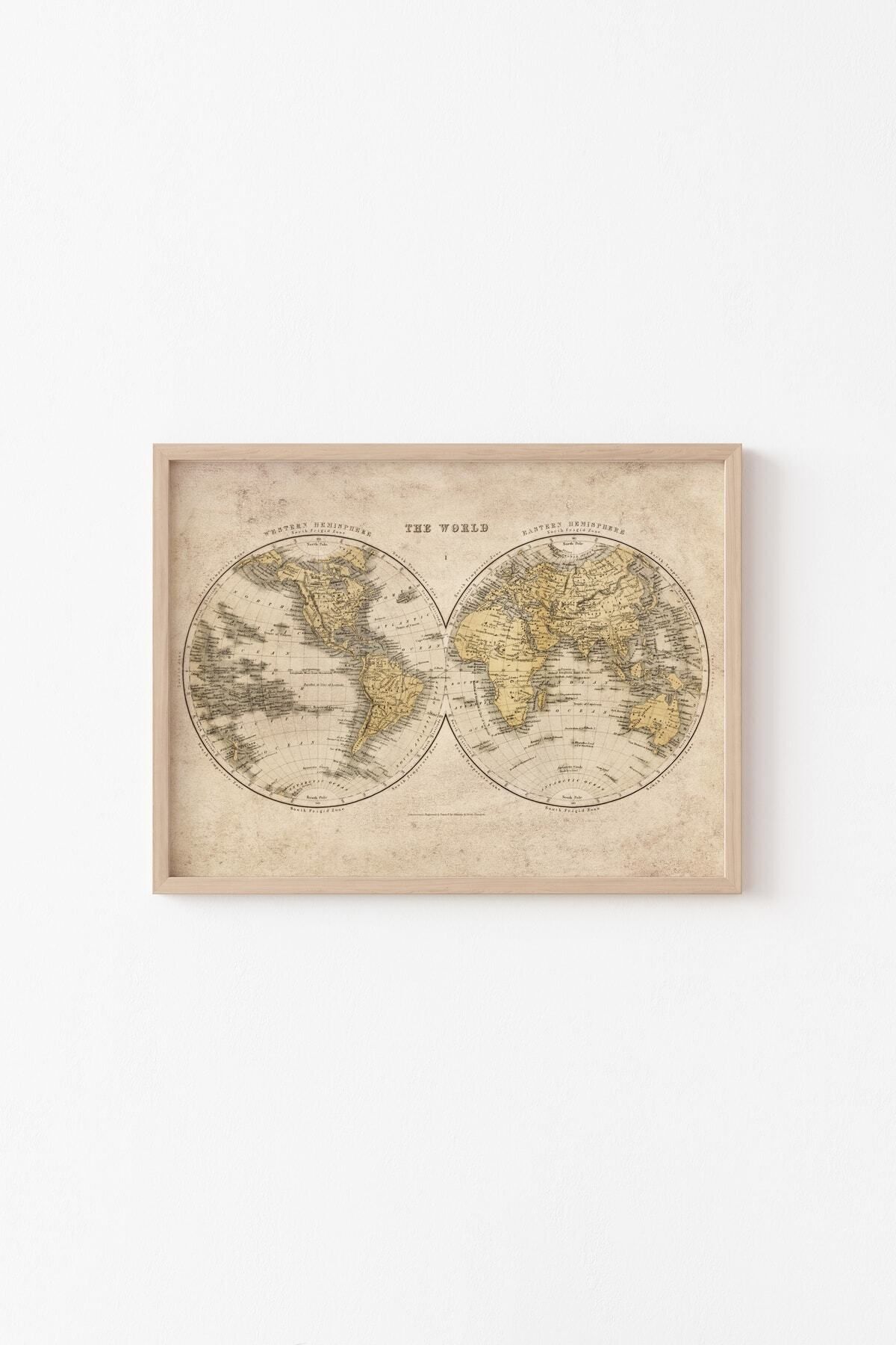 World Map Wooden Patterned Frame
