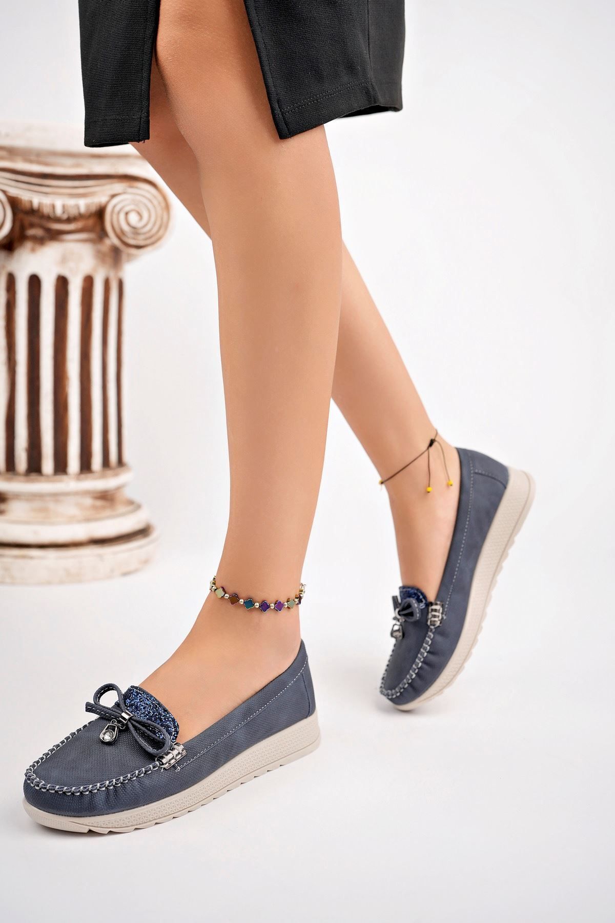 epaavm Pantofi Din Denim Bleumarin Cu Toc Pană Femeie - 41