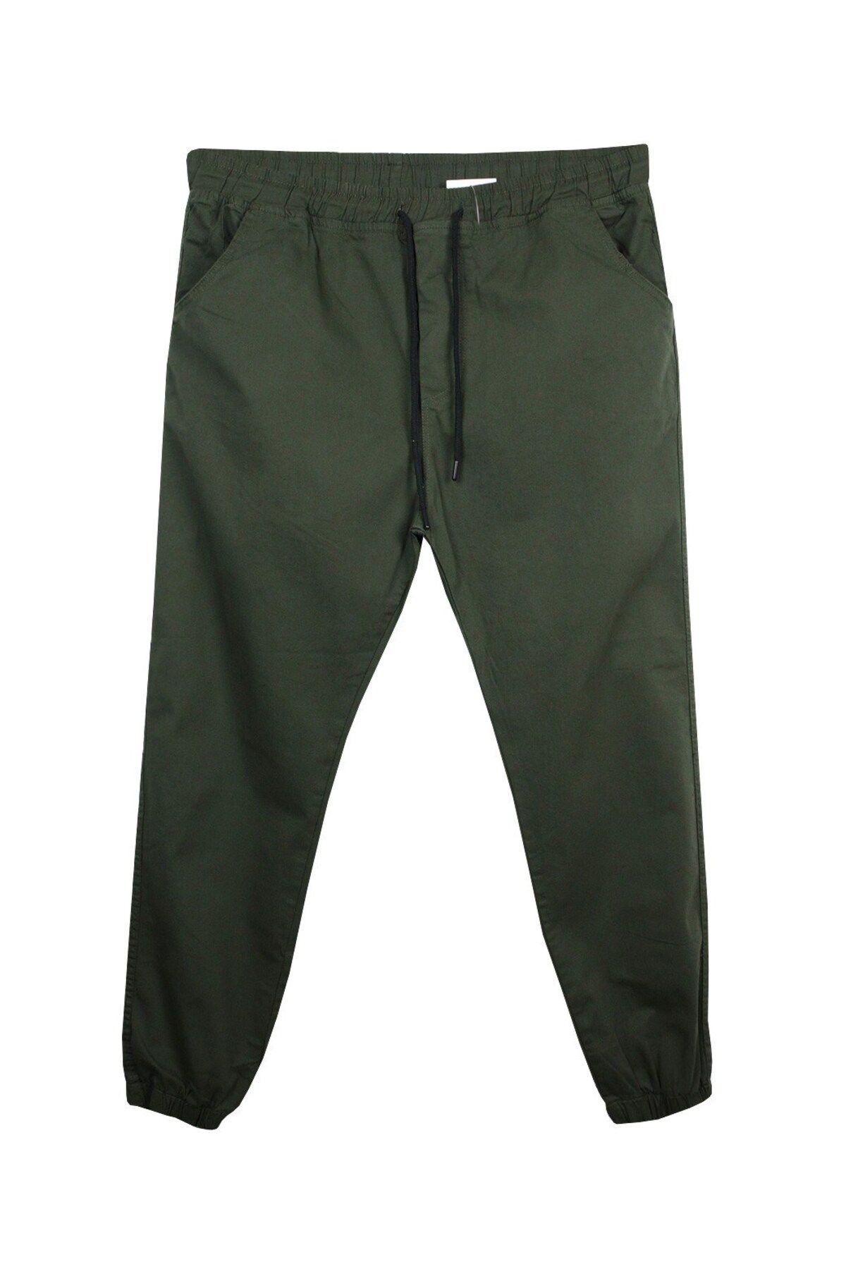 Erkek Büyük Beden 118 Kilo-180 Kilo Arası İçin Uygun Bağcıklı Gabardin Jogger Pantolon Haki