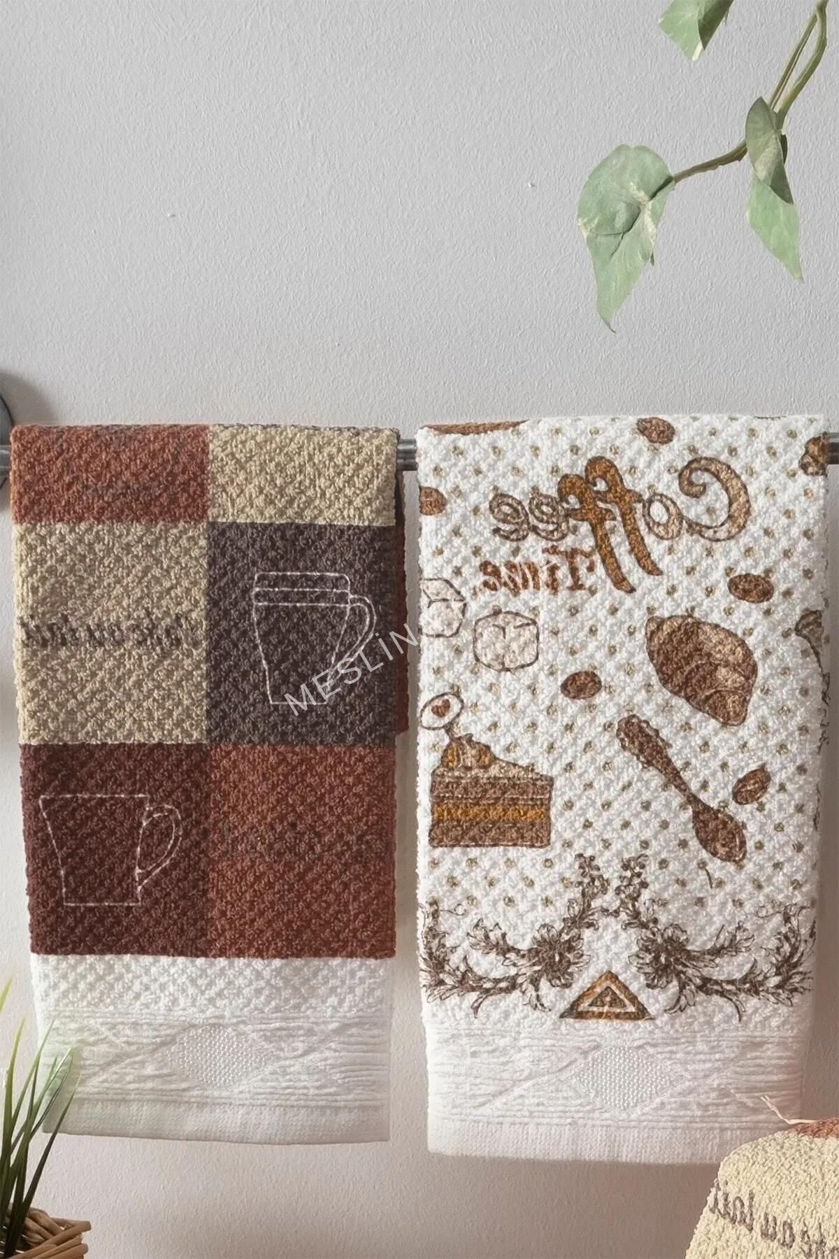 Meslina Home-30x50cm 6 Pieces Kitchen Towels - Drying Cloth and Hand Towels Printed Coffee 2