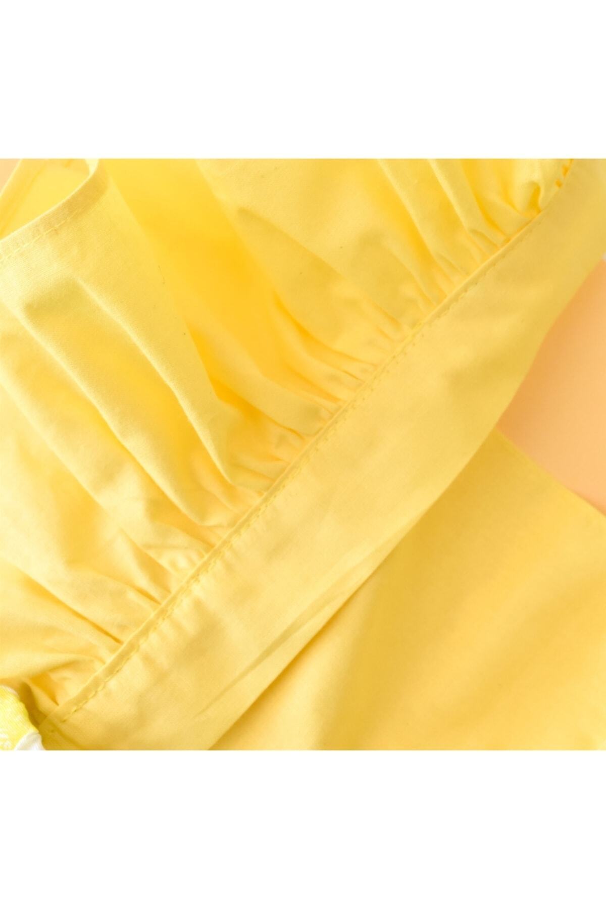 yayakids Kız Bebek Limon Desen Poplin Fırfır Salopet fotoğrafı 4 (önizleme)