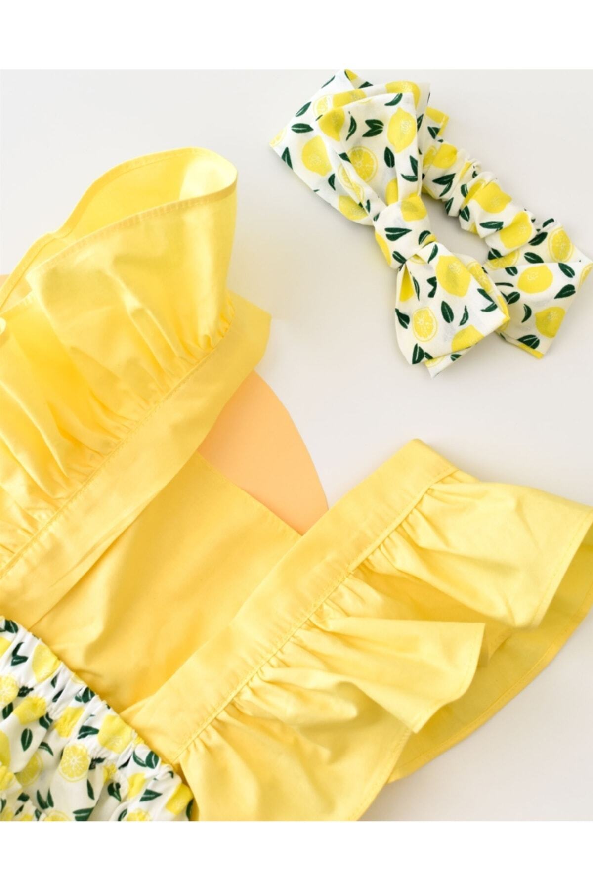 yayakids Kız Bebek Limon Desen Poplin Fırfır Salopet fotoğrafı 3 (önizleme)