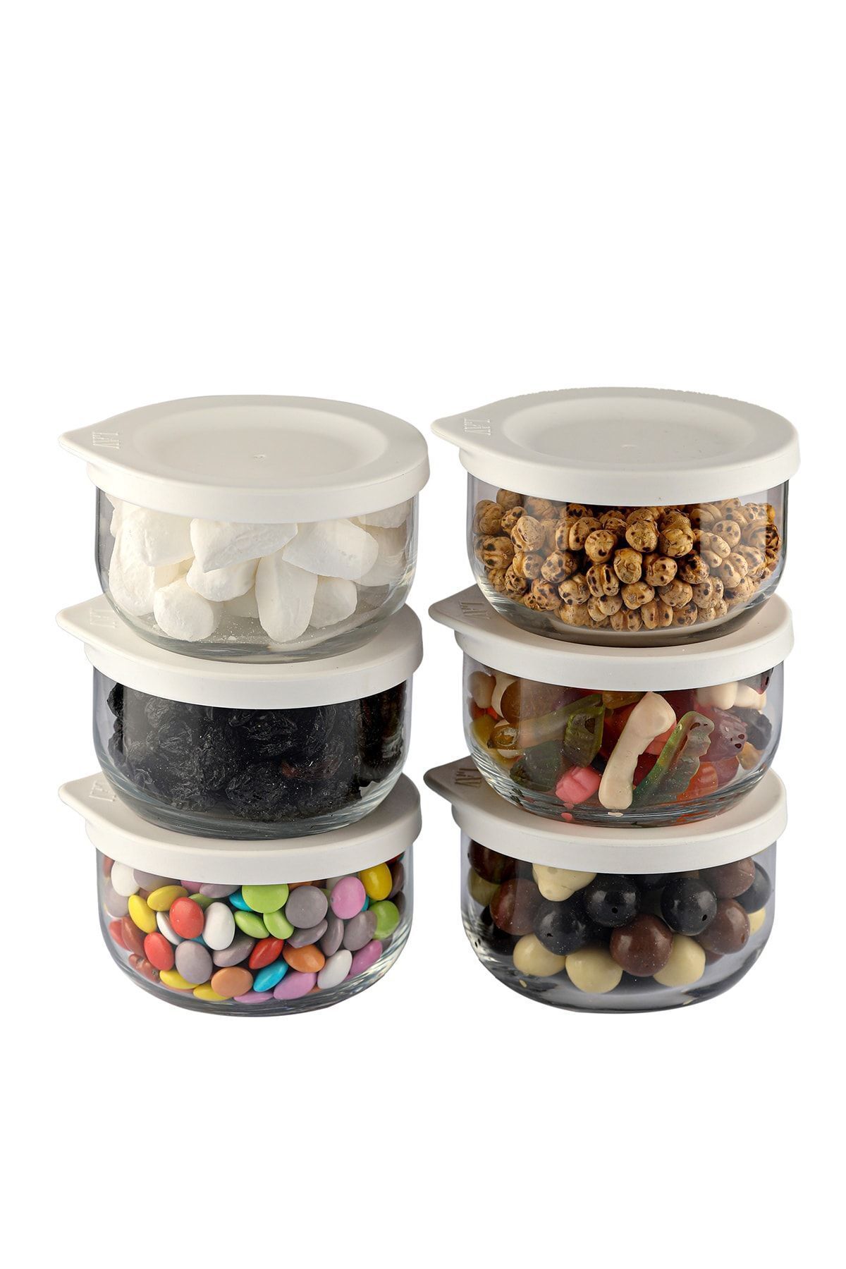 Karçiçeği Home-380 Cc 6-Piece Storage Container Jar Set with Leak-Proof Lids and Labels White 6