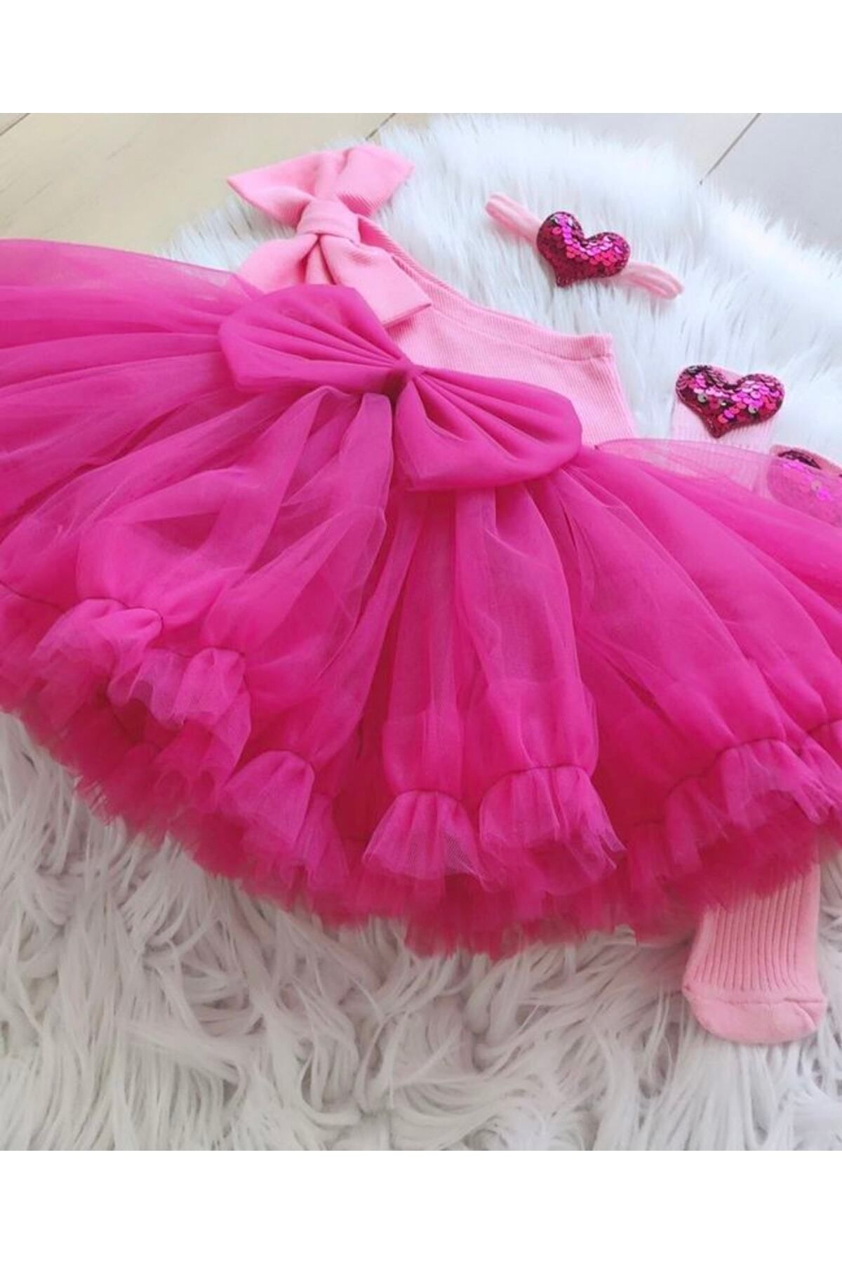 Kokosh kidss Fuşya Tütü Etek Crop Bandana Ve Çorap Seti fotoğrafı 2 (önizleme)