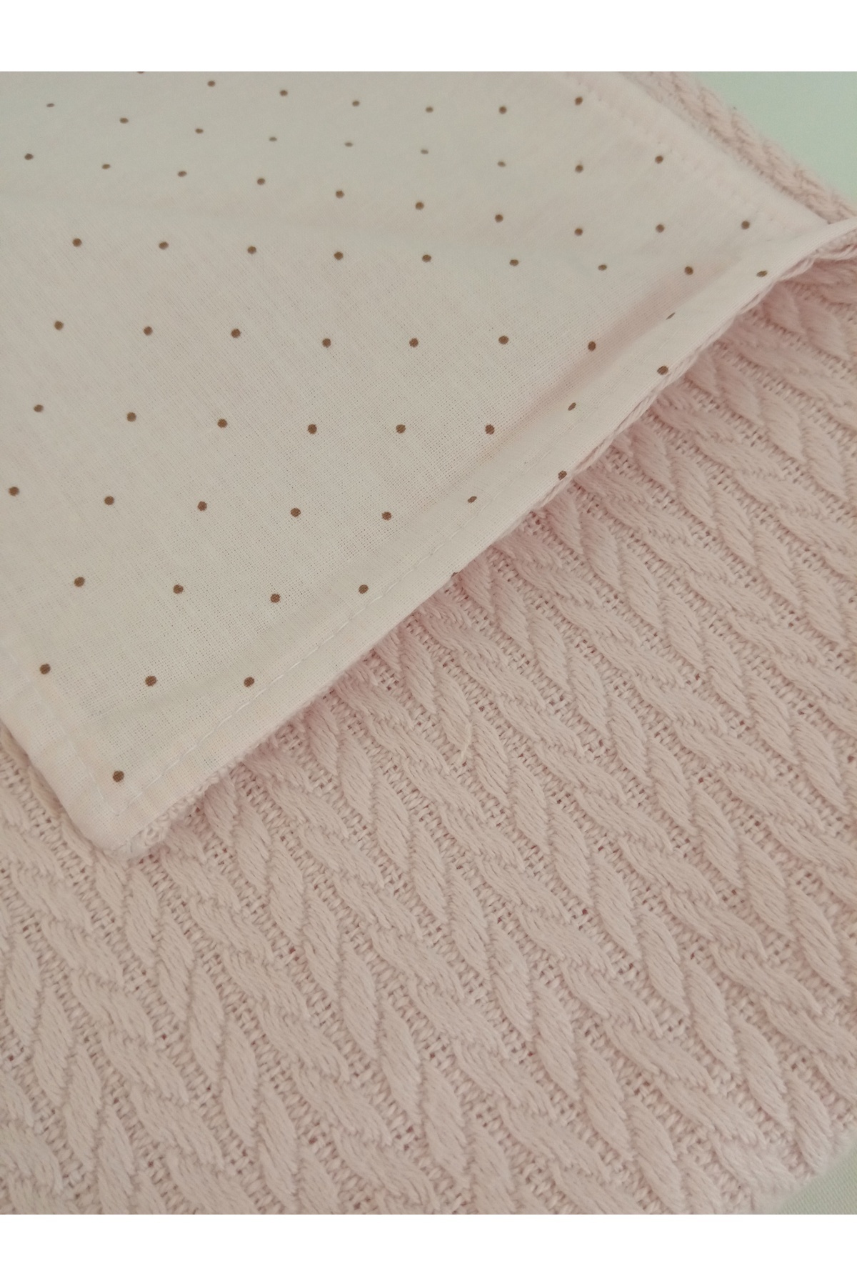 Wenaris Çift Taraflı Bej Örgü Puset Örtüsü Puset Minder Puset Çarşafı 3 Parça fotoğrafı 3 (önizleme)