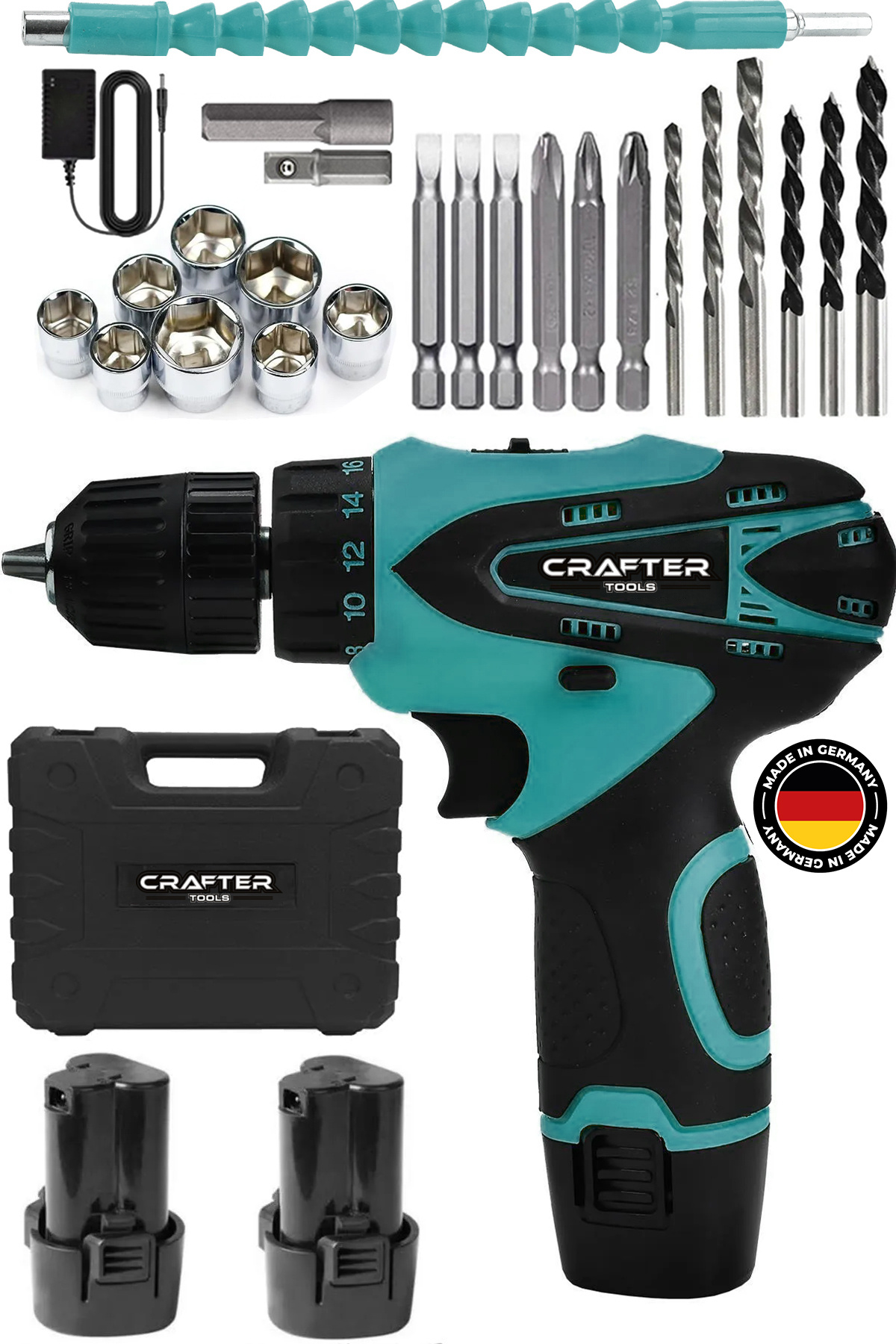 CRAFTERTOOLS Germany 24V 5Ah Metal Şanzıman 24 Parça Çift Akülü Vidalama Şarjlı Matkap Seti