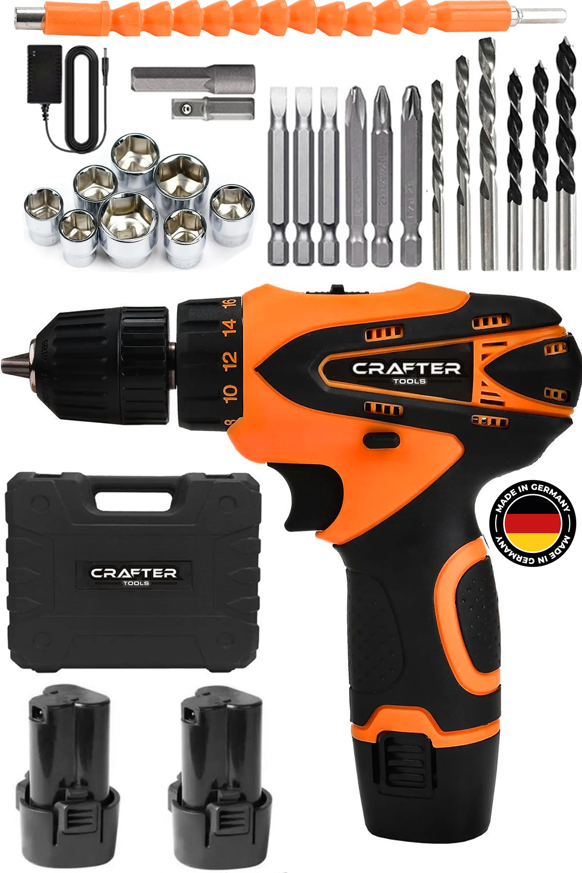 CRAFTERTOOLS Germany 24V 5Ah Metal Şanzıman 24 Parça Çift Akülü Vidalama Şarjlı Matkap Seti