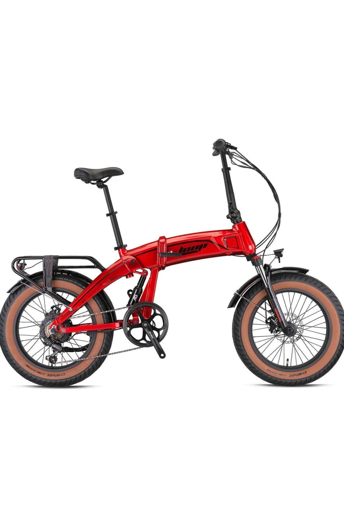 Genel Markalar Loop Armour 20" Jant Fat Bike Elektrikli Katlanır Bisiklet Kırmızı Siyah