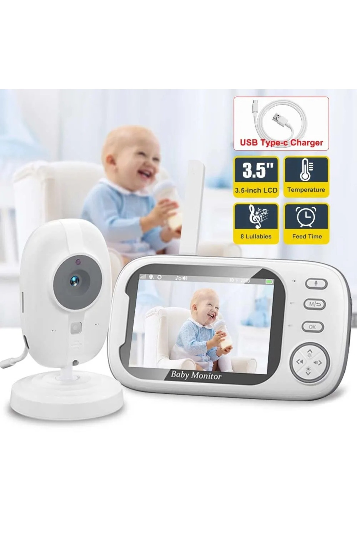 solutions technology Ağlama Uyarılı,Sesli konuşma,8 ninni Telsiz sistemi Lcd Ekranlı Gece Görüşlü Bebek İzleme Cihazı fotoğrafı 3 (önizleme)
