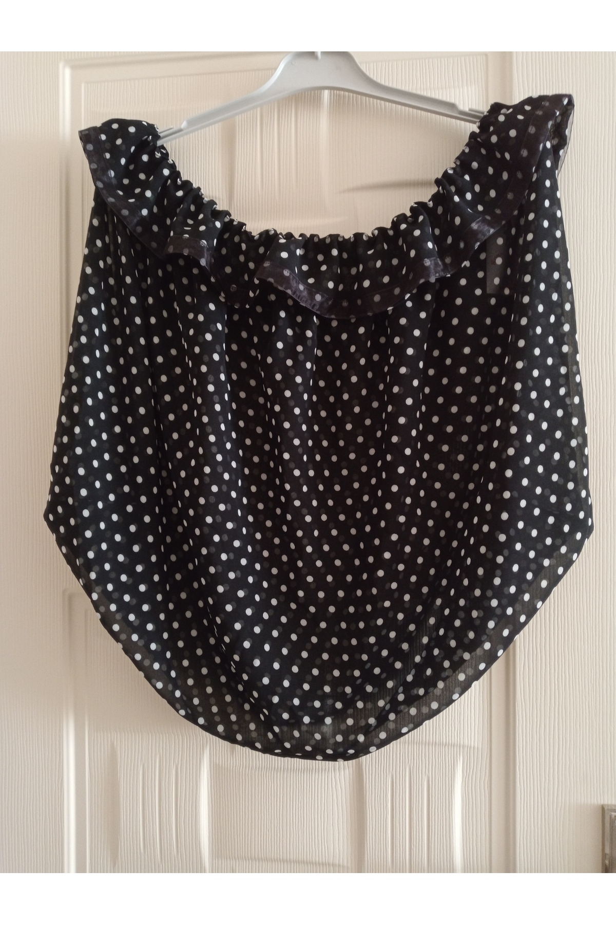 KobalBusiness Kafes tülü LXL 164 cm siyah şifon beyaz ince puantiyeli organze kurdeleli model