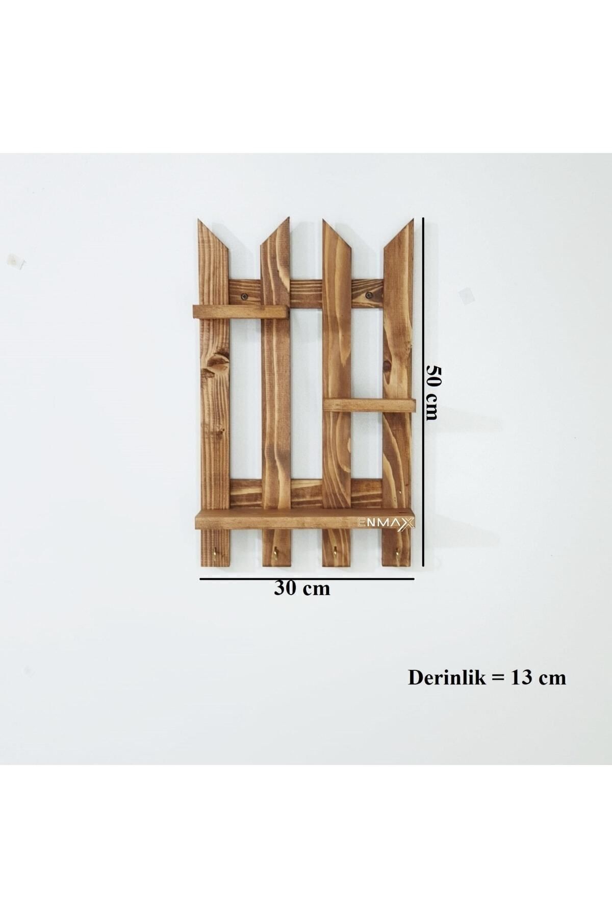 Dekoratif Çit Anahtarlık Doğal Çam Ağacı 4 Kancalı (Yükseklik 45 cm X Genişlik 35 cm X Derinlik 9 cm)