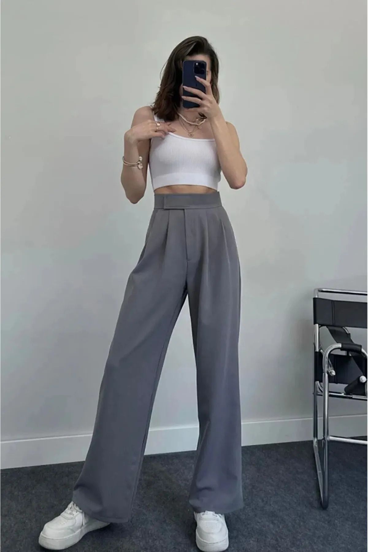 pantalon de palazzo pour femmes avec taille haute à velcro