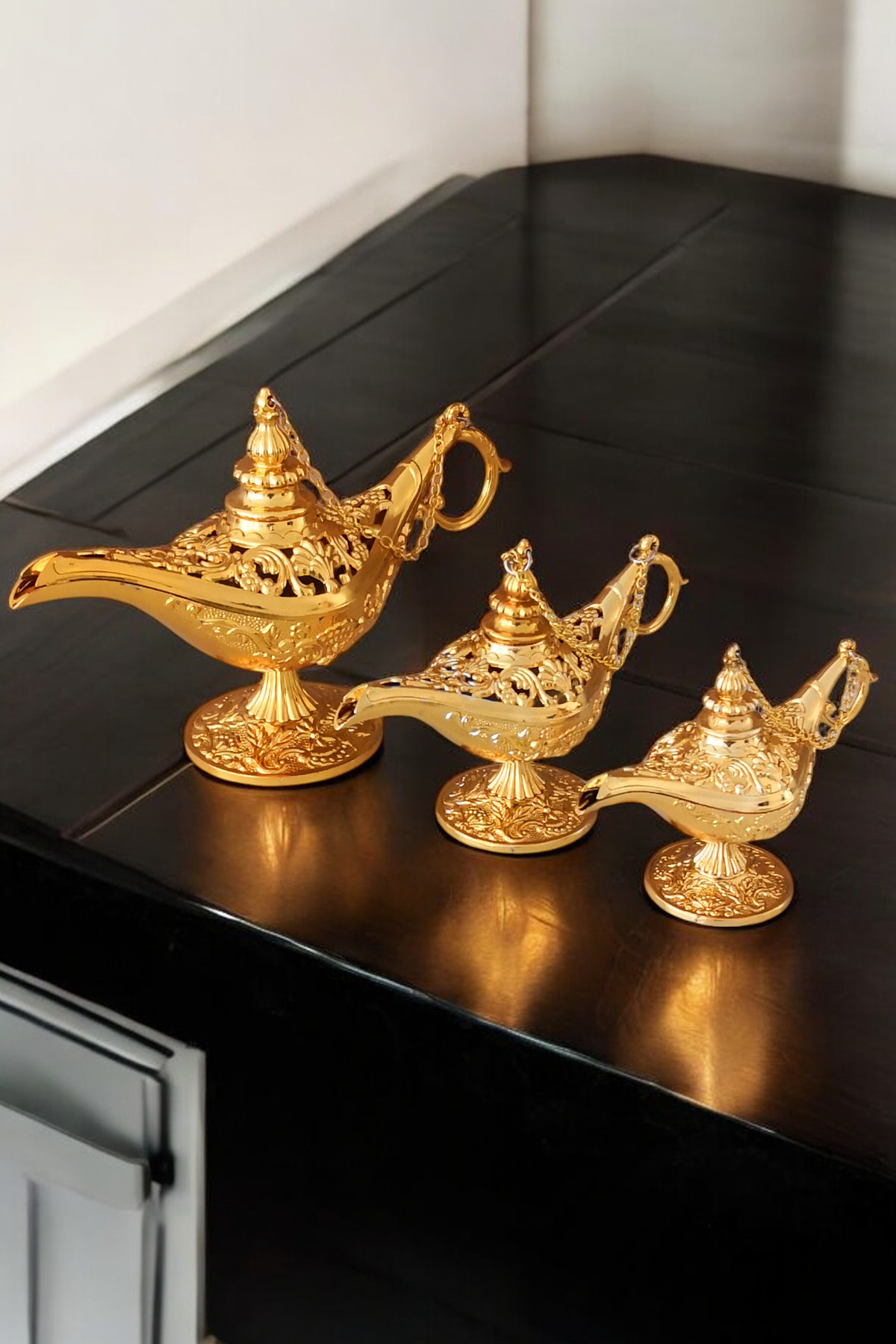 Alaattin Magic Lamp - Decorative Zinc Alloy Incense Triple Set-Gold Color