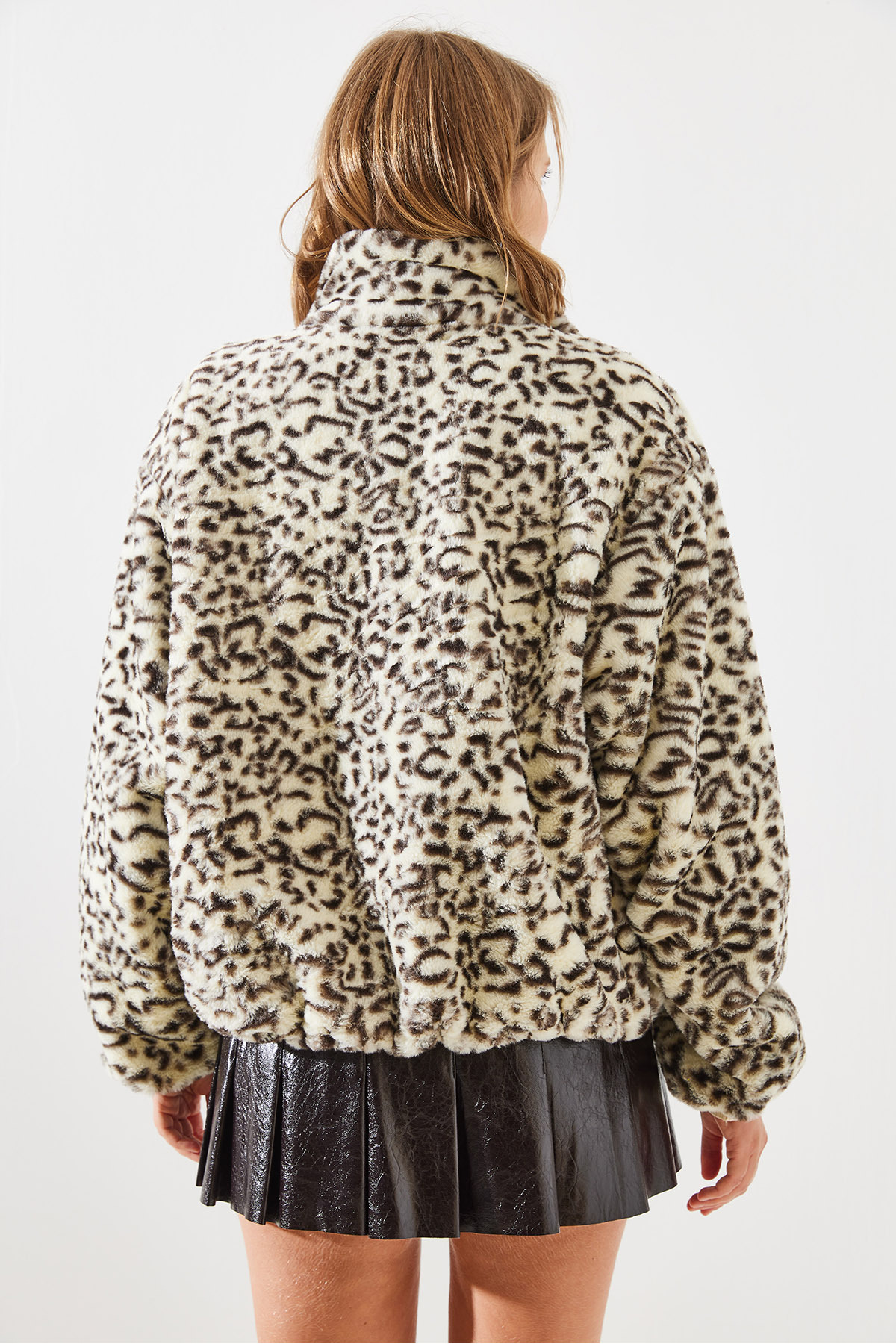 Bianco Lucci  Kadın Leopar Desenli Suni Kürk Mont 2426 60251795 - Görsel 5