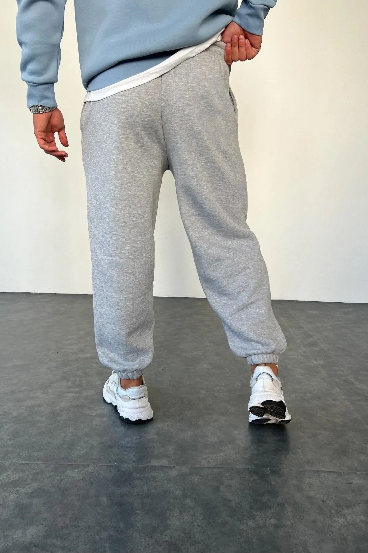 Unisex 2ip Gri Örme Kumaş Eşofman Altı