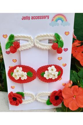 Jolly accesory Çok Renkli 6'lı Anne ve Çocuk Örgü Toka Seti
