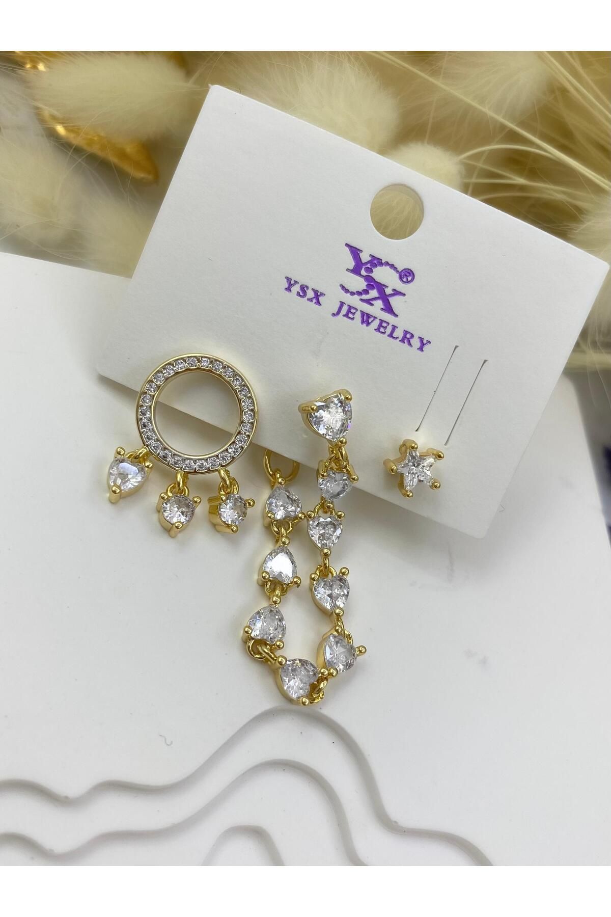 PASLANMAZ ÇELİK YSX 3 LÜ KOMBİN ZİRKON TAŞLI AKALİTE SET KÜPE