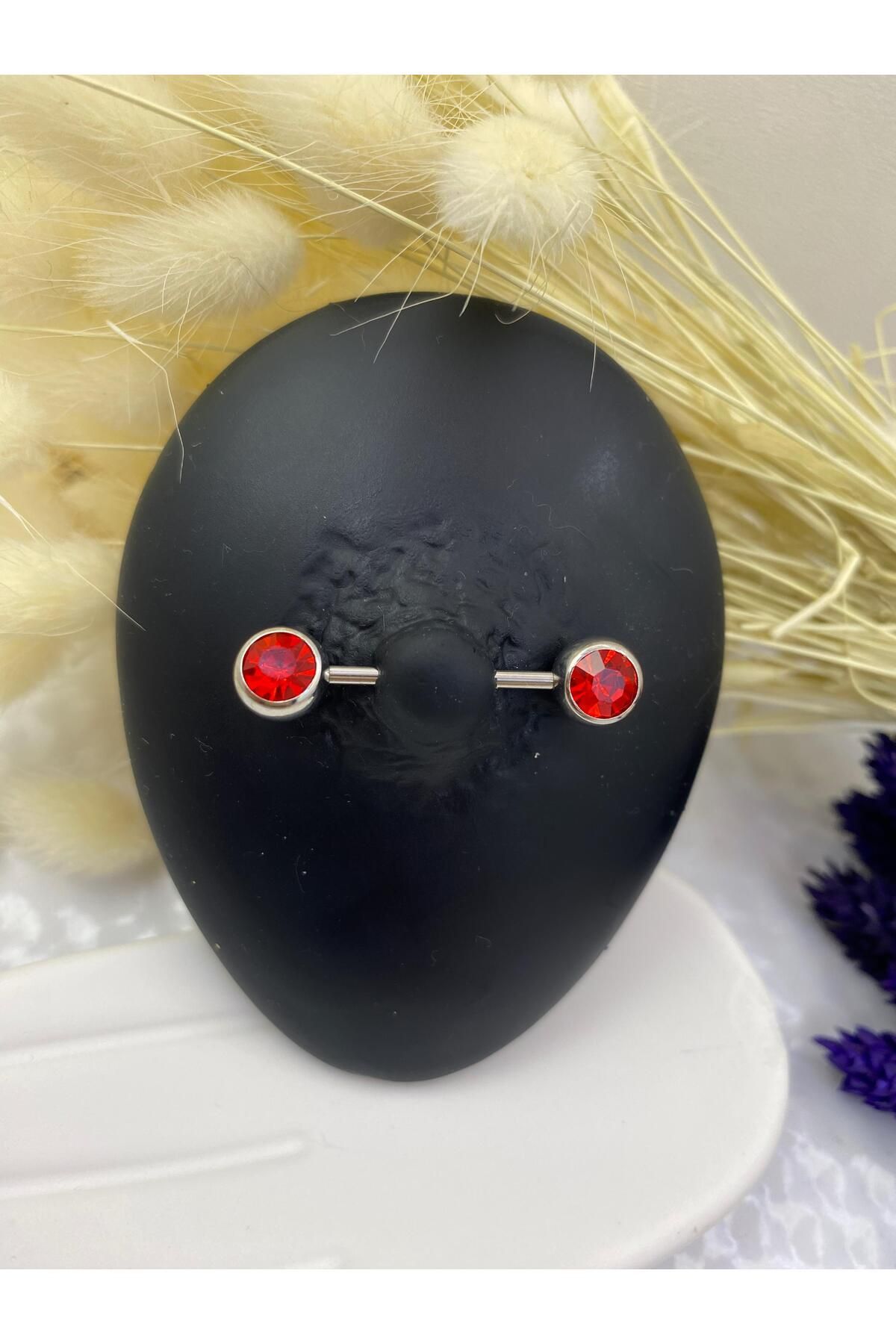 cerrahi çelik zirkon taşlı nipple meme ucu piercingi