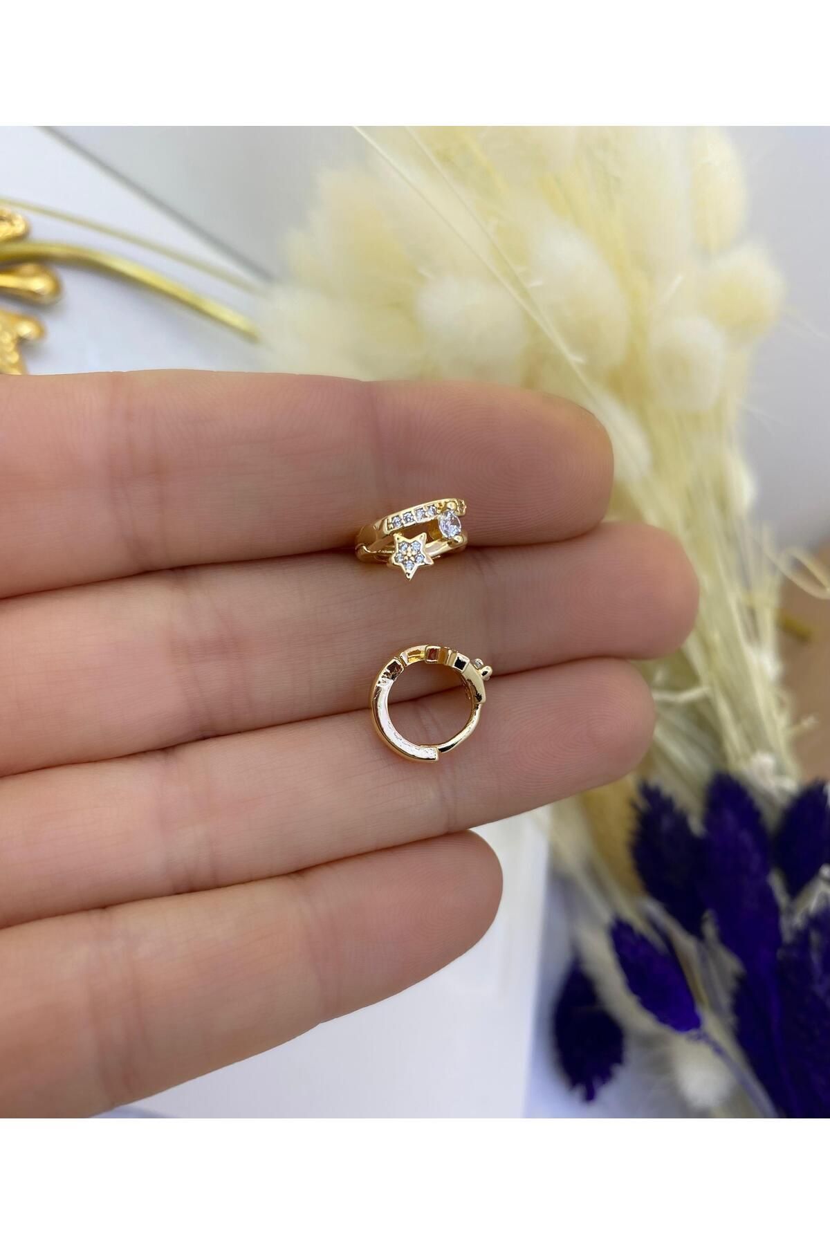 zirkon taşlı yıldız detay kıkırdak tragus lobe rook uyumlu 1 adet halka piercing
