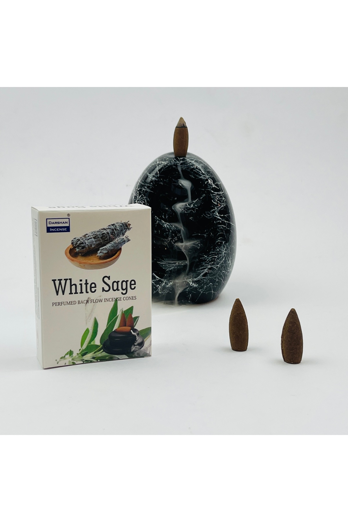 Darshan White Sage Backflow Incense 1 Pack of 10 Backflow Incense