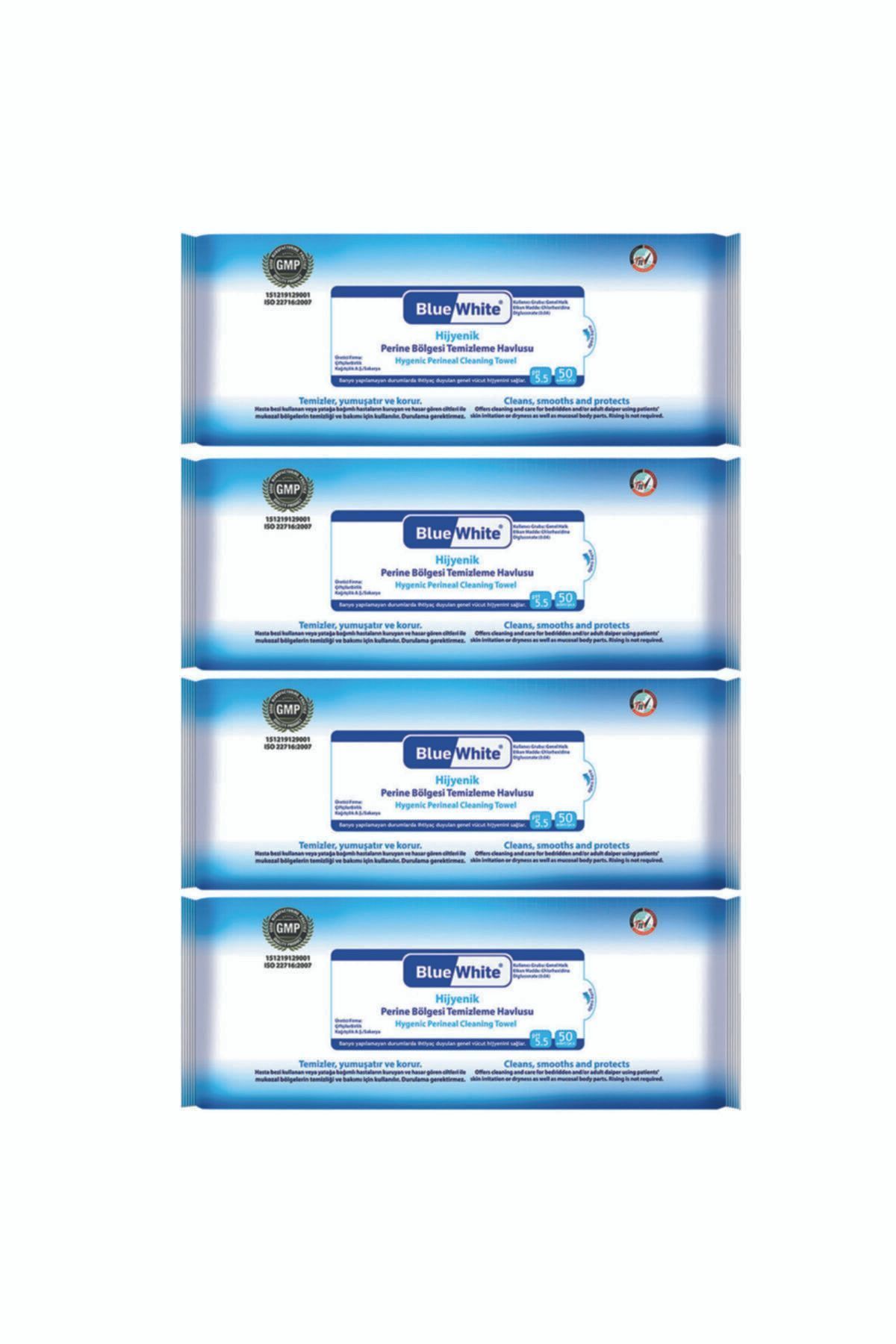 Bluewhite Blue White Perine Bölgesi Vücut Temizleme Havlusu-mendili 50 Li 4 Paket 200 Kullanım