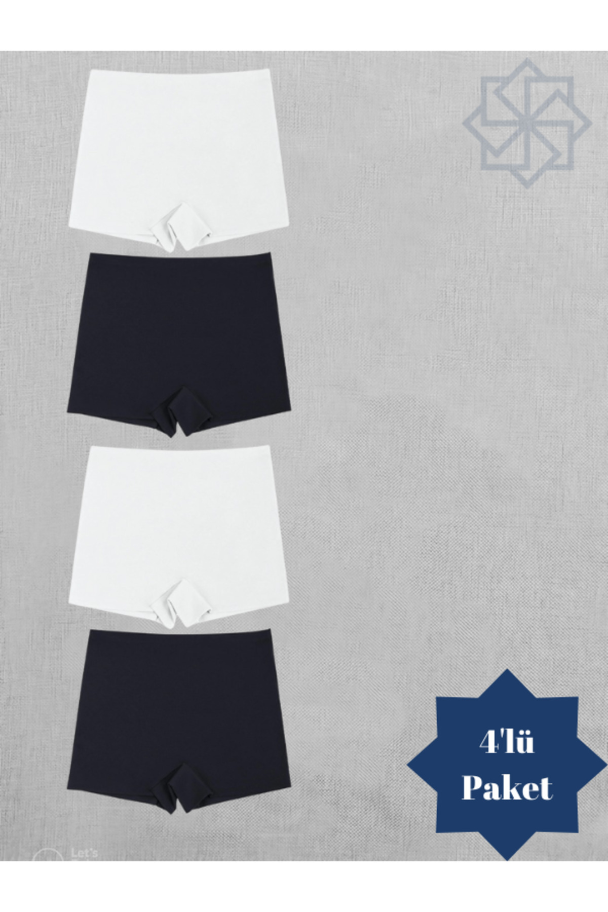 Adeniz Kadın Lazer Kesim Dikişsiz Beyaz Siyah Kadın Boxer Külot 4 Lü Paket Normal Bel