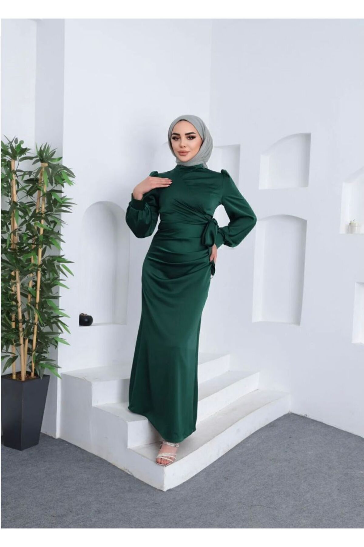 SATIN EVENING DRESS WITH SIDE TIES